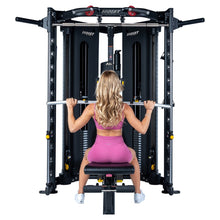 Load image into Gallery viewer, Seated Smith machine shoulder press on the Hoist H8 Functional Trainer with a workout bench