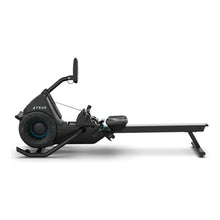 Load image into Gallery viewer, TRUE Rō rower side profile showing fan flywheel and 53 inch rail